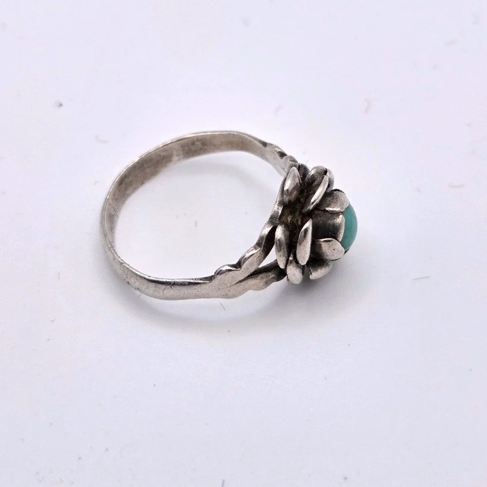 VTG Sterling Silver‎ Turquoise Rose Flower Ring Boho Southwestern Floral